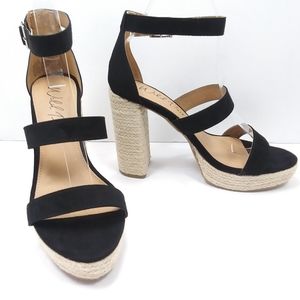 WILD PAIR Black Canvas & Jute Platform Sandals